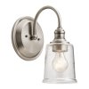 Kinkiet Waverly - 1 źródło światła - Klasyczny pewter Szkło z bąbelkami powietrza nowoczesny minimalistyczny uniwersalny KL-WAVERLY1-CLP KICHLER